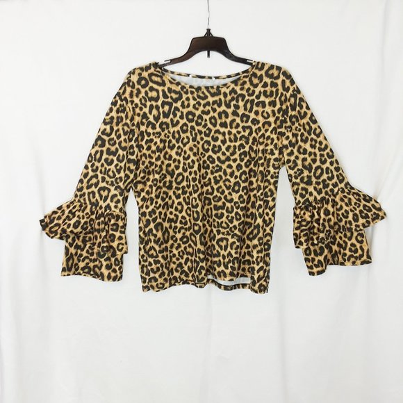 C&C California Tops - C & C California Y2K Animal Print Long Flared Ruffle Long Sleeve Top L